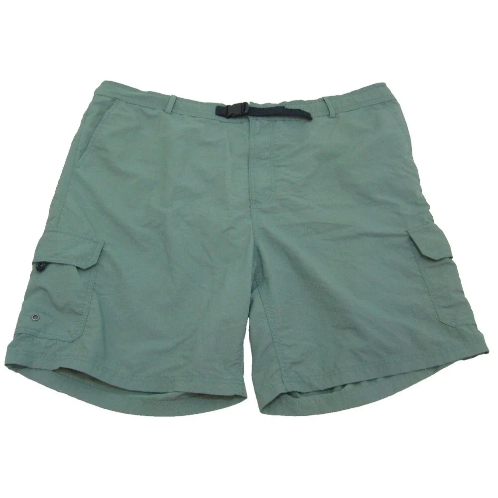 Lands' End Cargo Hiking Shorts Mens Size 2XL 44-46 Green 6 Pockets Belted Lined